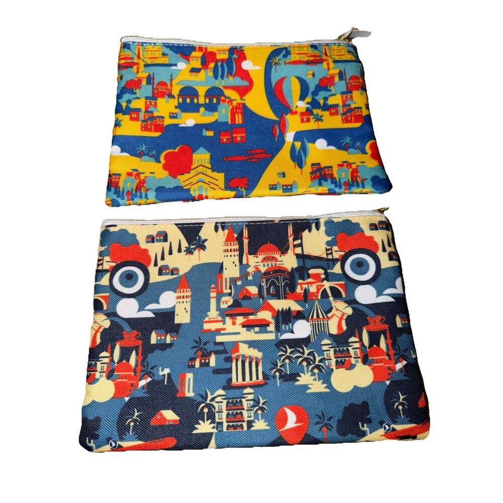 Turkish Airlines Lot Of 2 Multicolor Landmarks City Destination Travel Bag 8"x6”